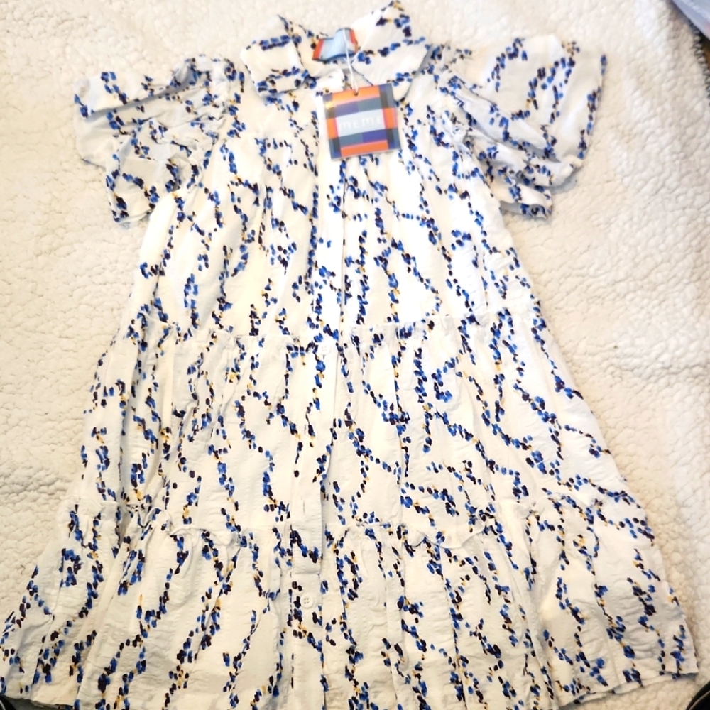 MEME White and Blue Patterned Dress